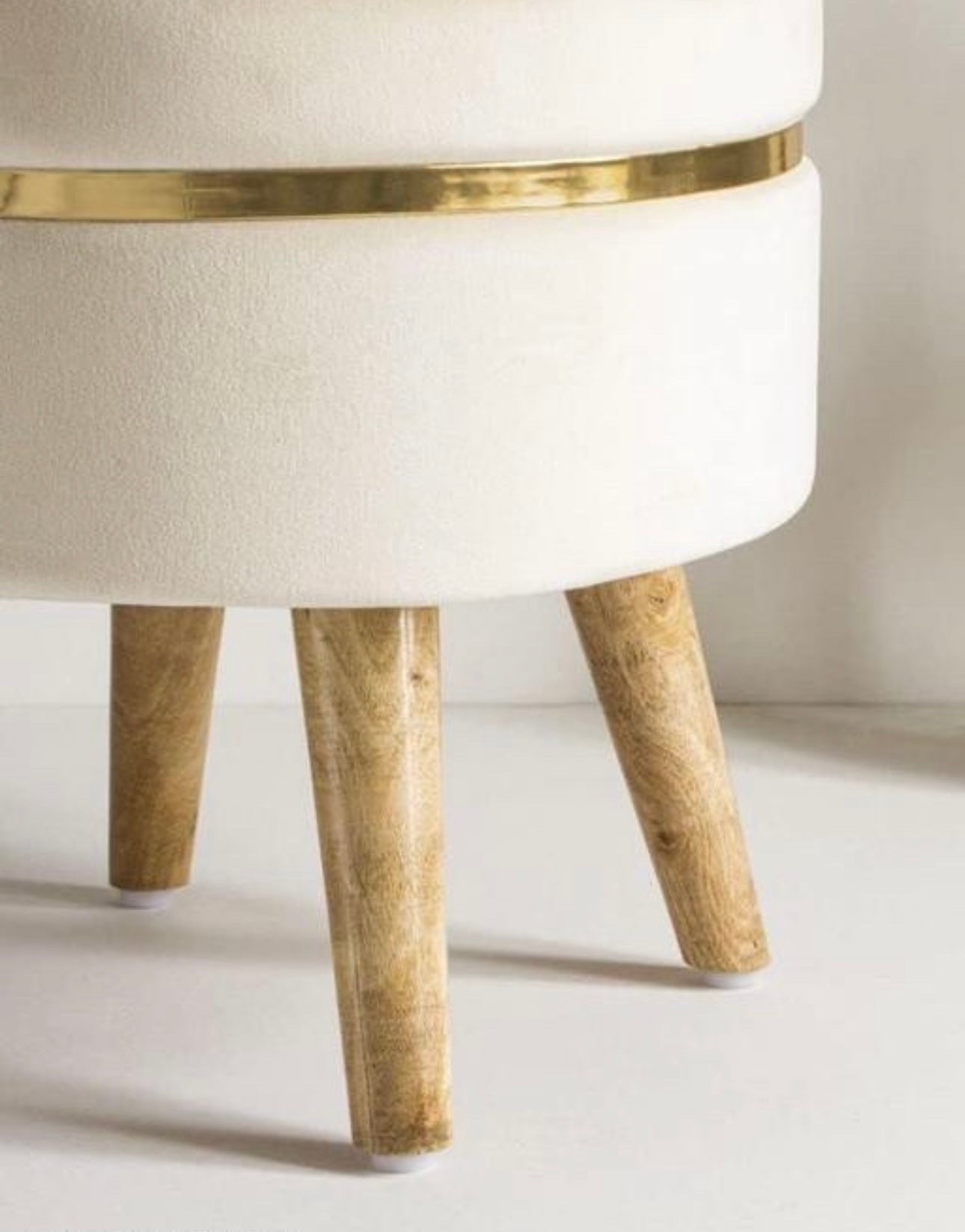 Luxe Pearl White Faux Velvet Ottoman
