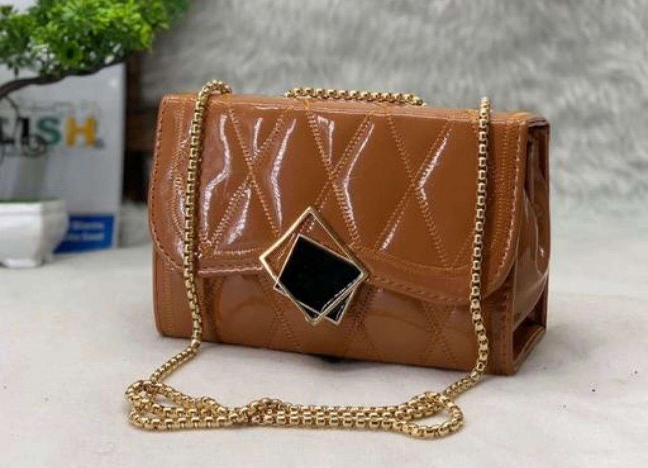 Faux Leather Chain Strap Crossbody Bag