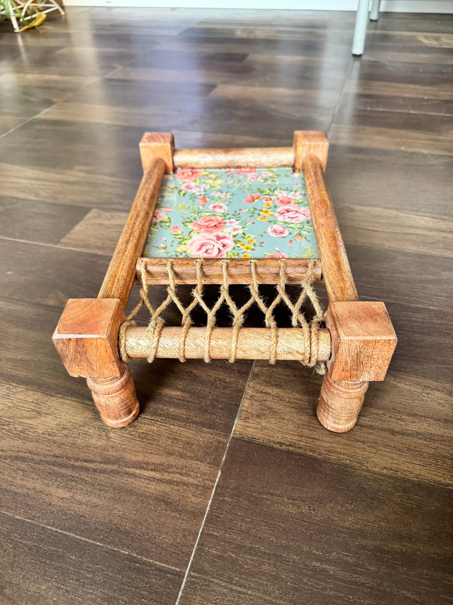 Exquisite Floral Print Wooden Khatiya/Cot Tray