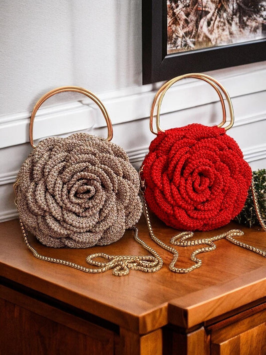 Exquisite Rose Shape Handmade Crochet Bag