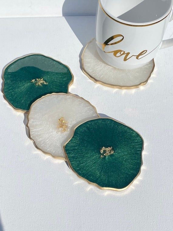 White & Green Coasters Set
