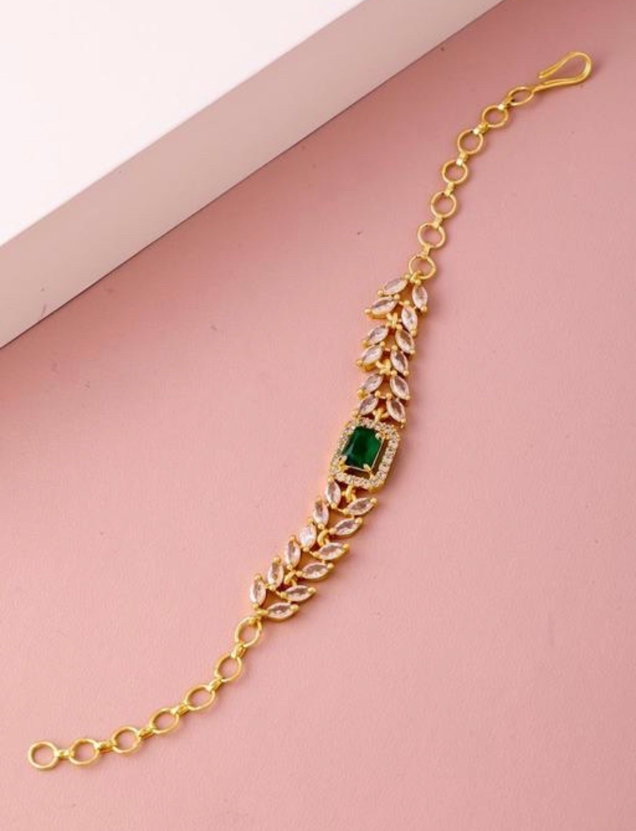 Gold Plated Green Stone Zircon Bracelet