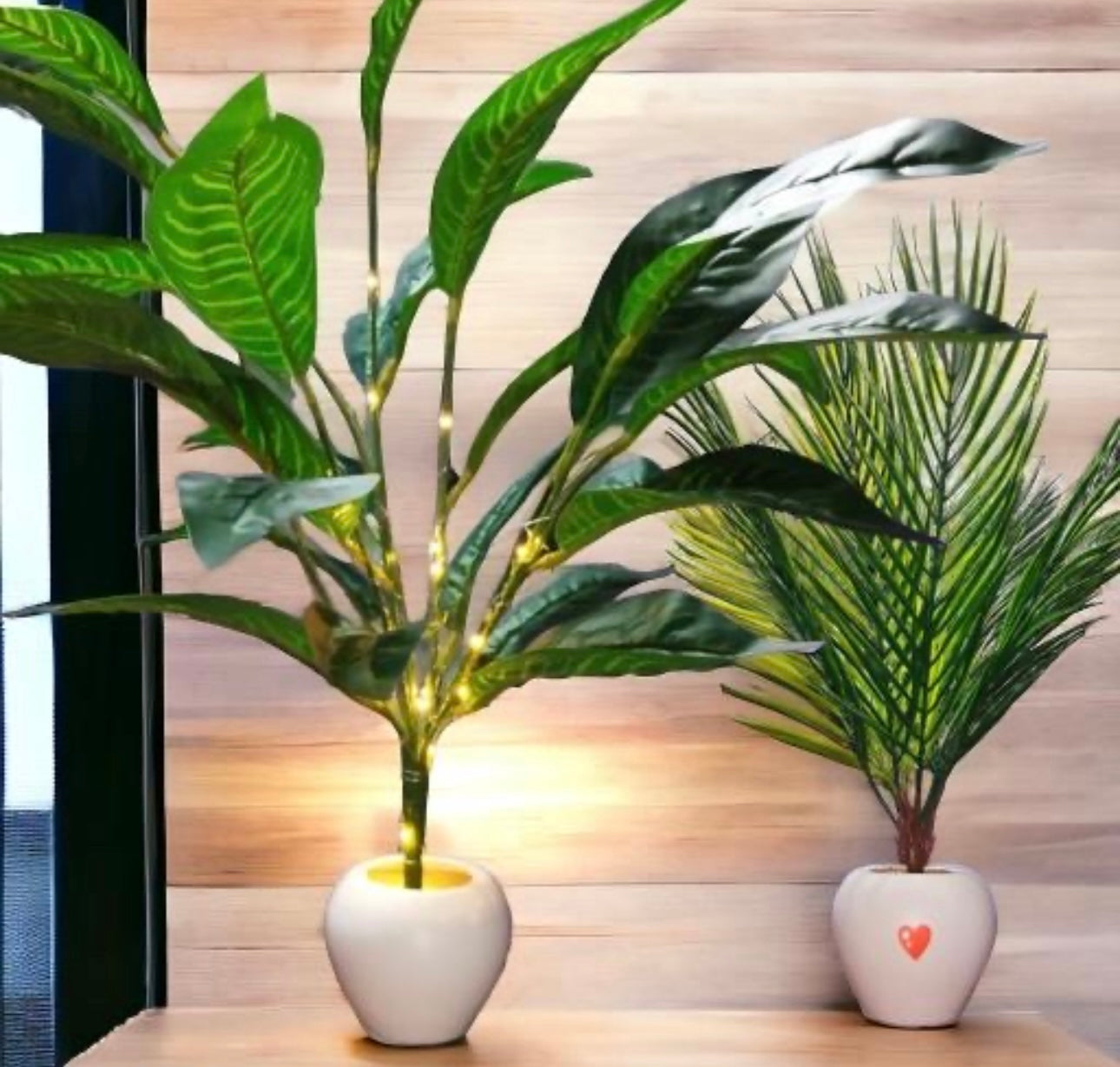 Large Natural Looking Areca Palm with Pot & Light - Set of 2