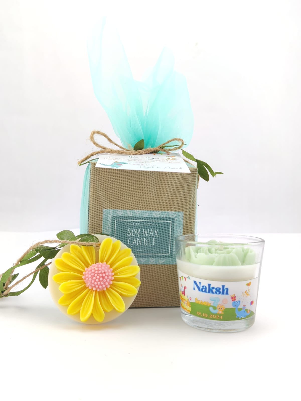 Flower Votive Candles for Return Gifts/Favours with Packaging & Personalised Tags/Stickers