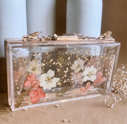 Transparent Clutch/Sling Bag with Real Pressed Flowers