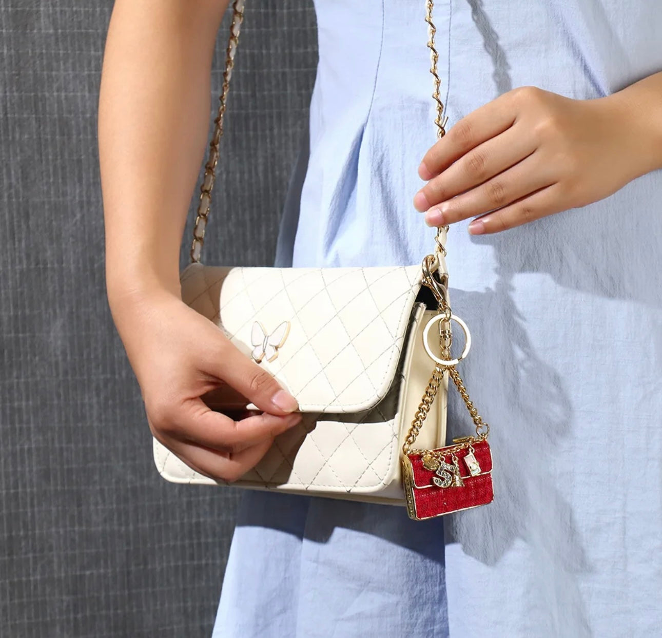 Handbag Shape Metal Rhinestones Keychain