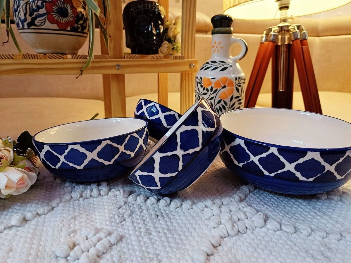 Elegant Ceramic Hand Painted Moroccan Design Premium Serving Bowls