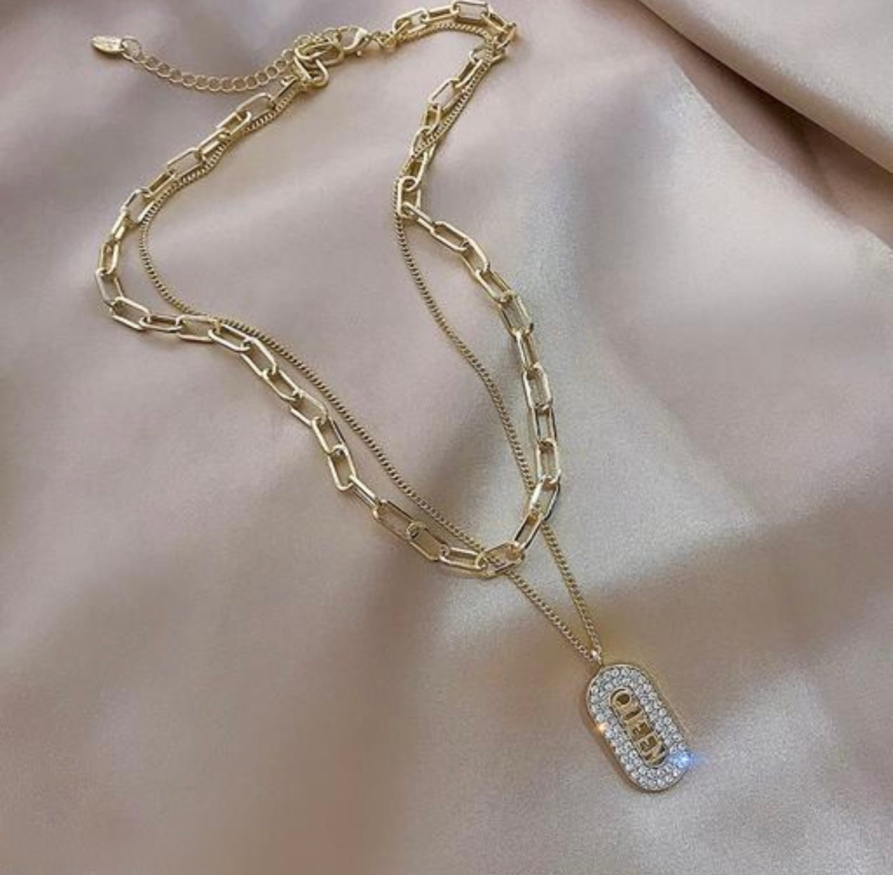 Gold-plated Multi Layered Zircon QUEEN Necklace