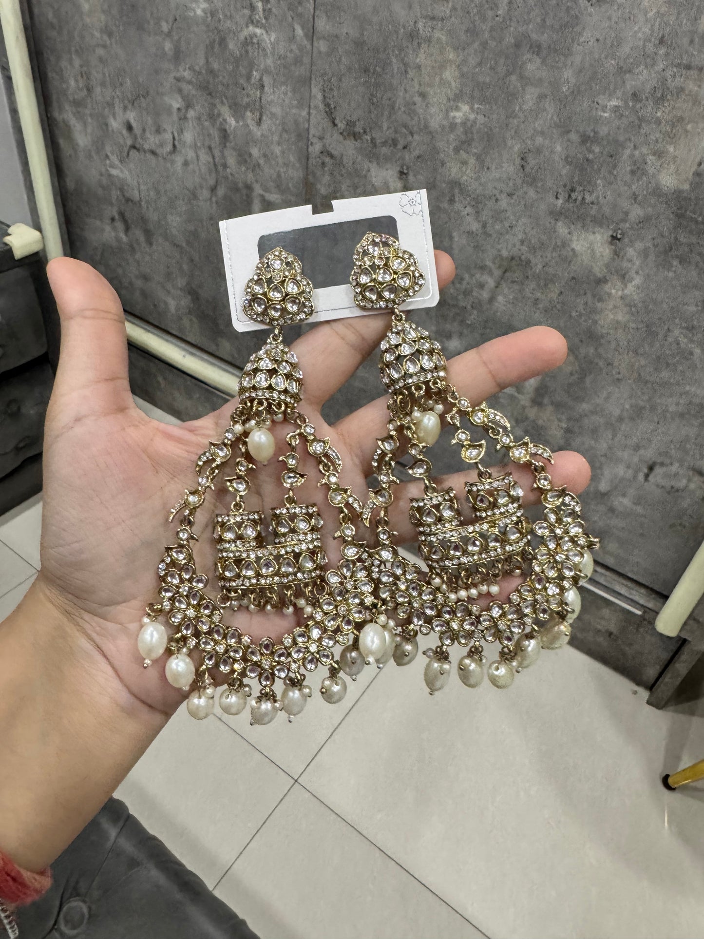 Large Kundan Pearl Danglers Earrings