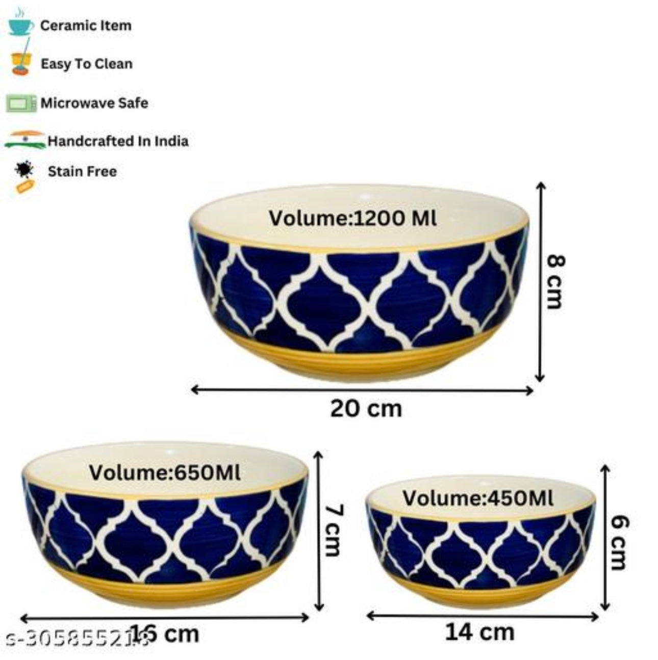 Elegant Handmade Ceramic Premium Serving Bowls - Set of 3