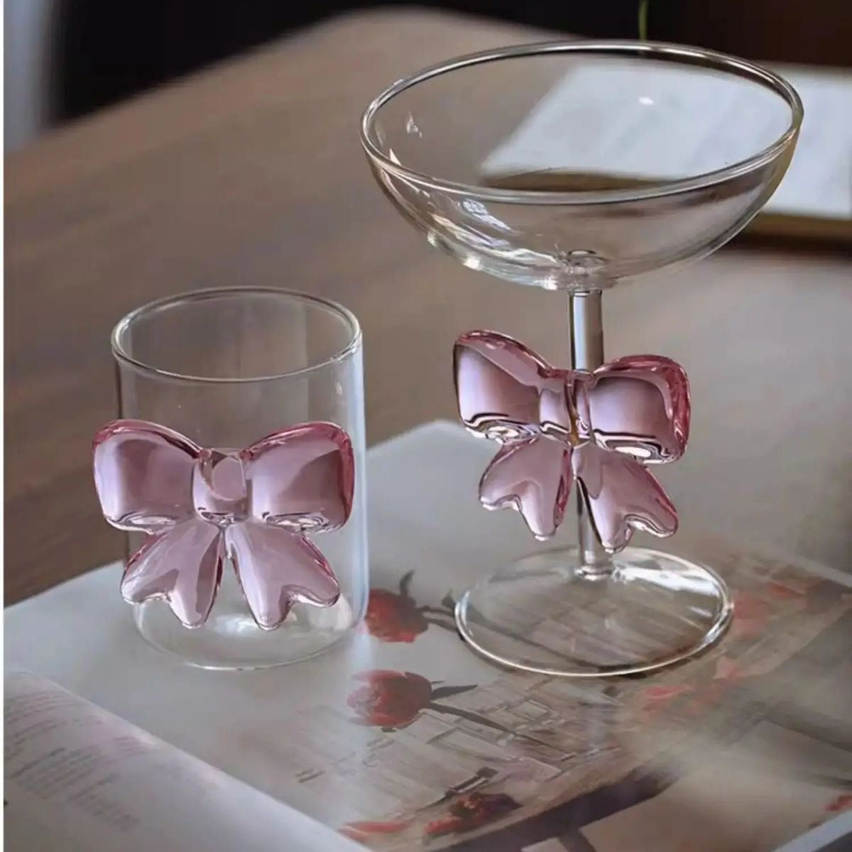 Exquisite Pink Bow Coupe Wine Glass
