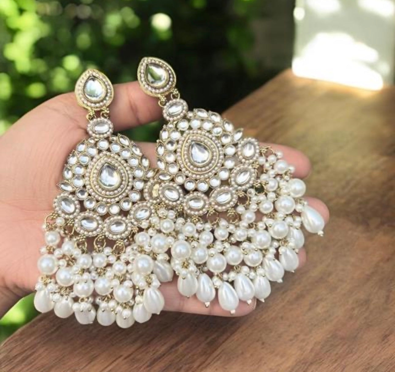 Elegant Heavy Chandbali Pearls Earrings