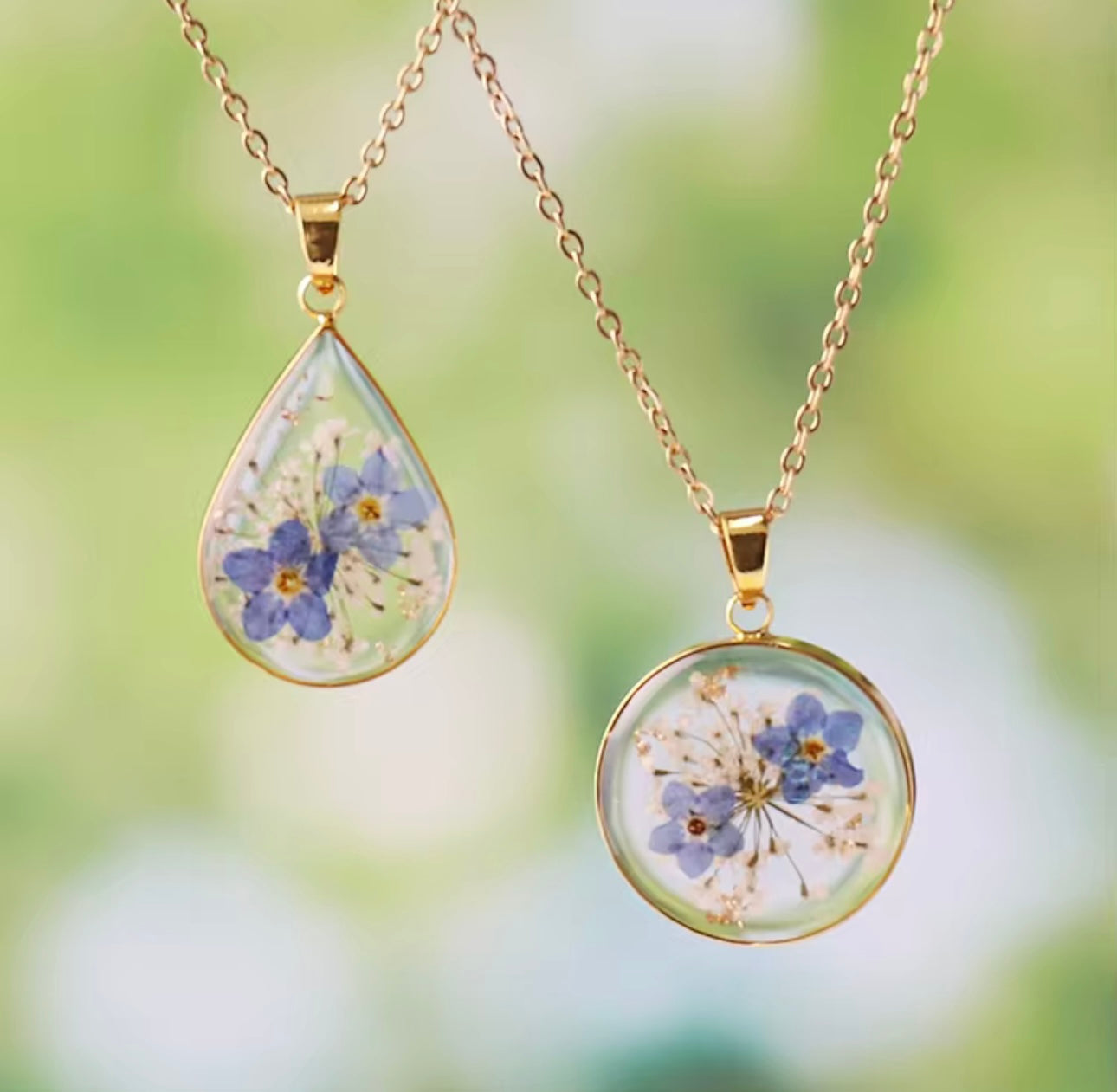 Pendant with Real Forget me not Flowers