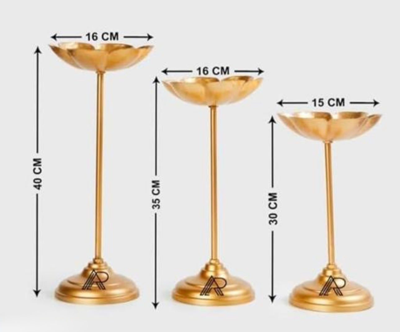Flower Shape Decorative Metal Tea Light/Diya Holder (Gold) - Set of 3
