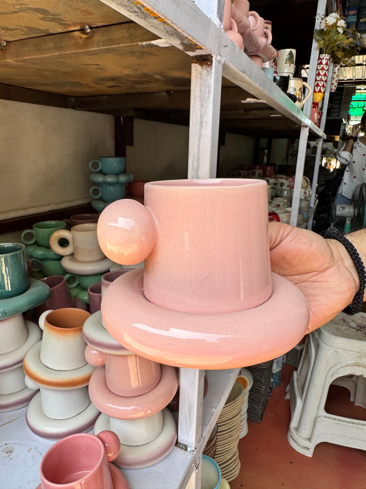 Chunky Ball Handle Mug & Saucer Set