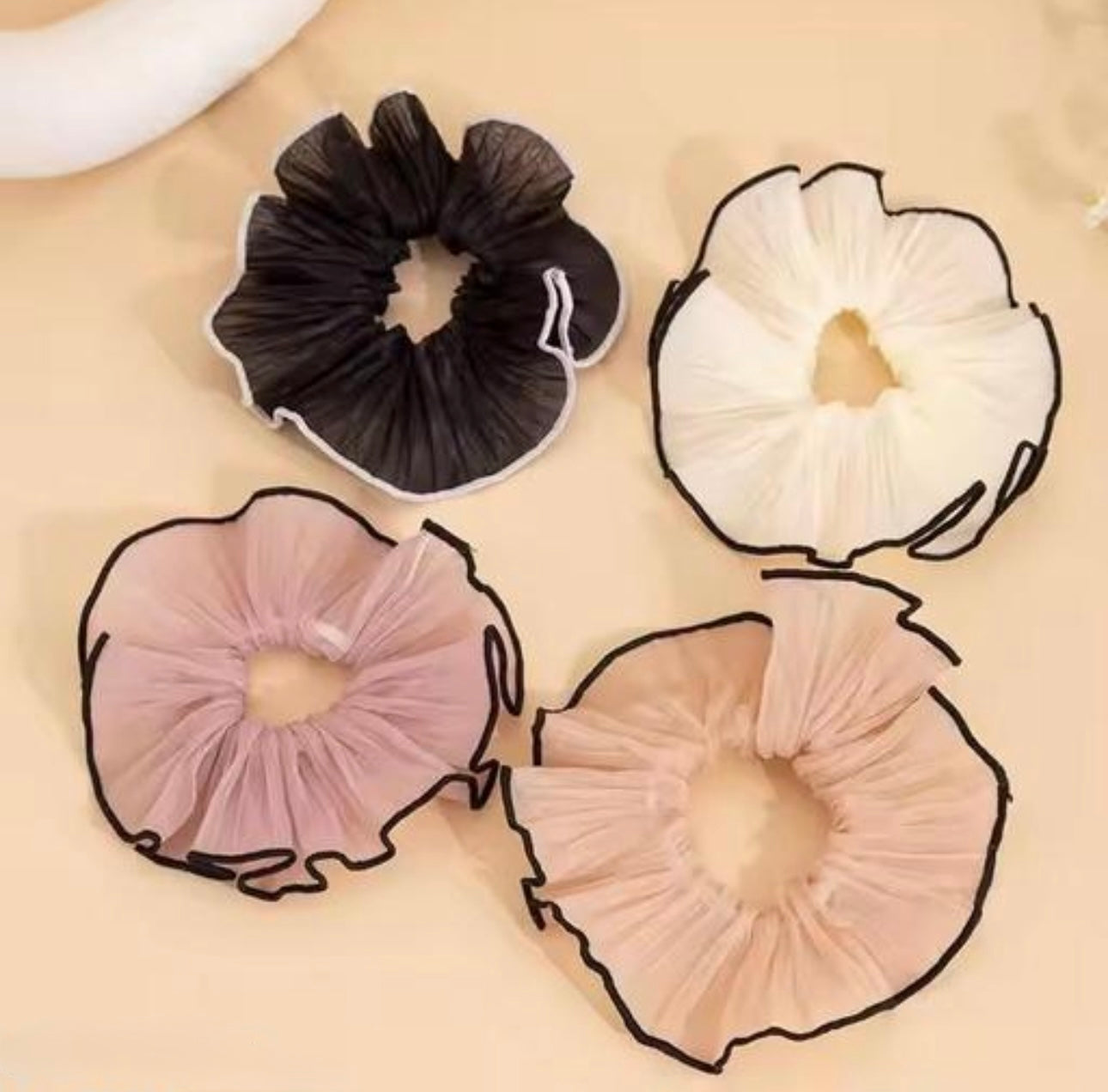 Elegant Pleated Lace Srunchies - Set of 2
