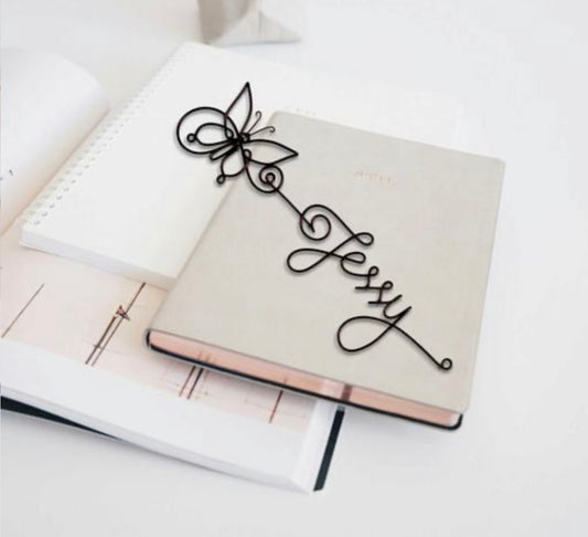 Personalised Black Metal Name Bookmark with Butterfly