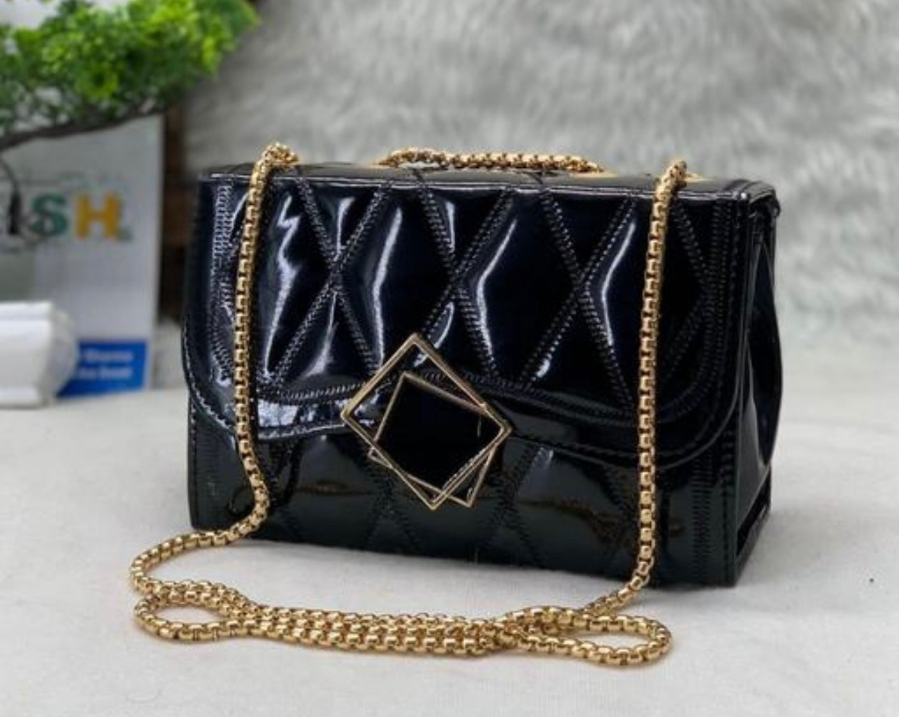 Faux Leather Chain Strap Crossbody Bag