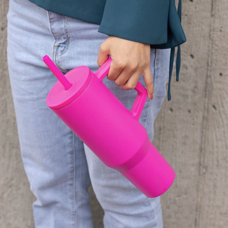 Stanley Mug Imitation Tumbler with Straw & Lid (Fuchsia Pink)