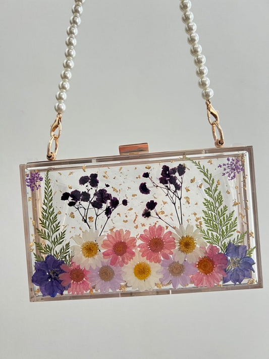 Transparent Clutch/Sling Bag with Real Pressed Flowers