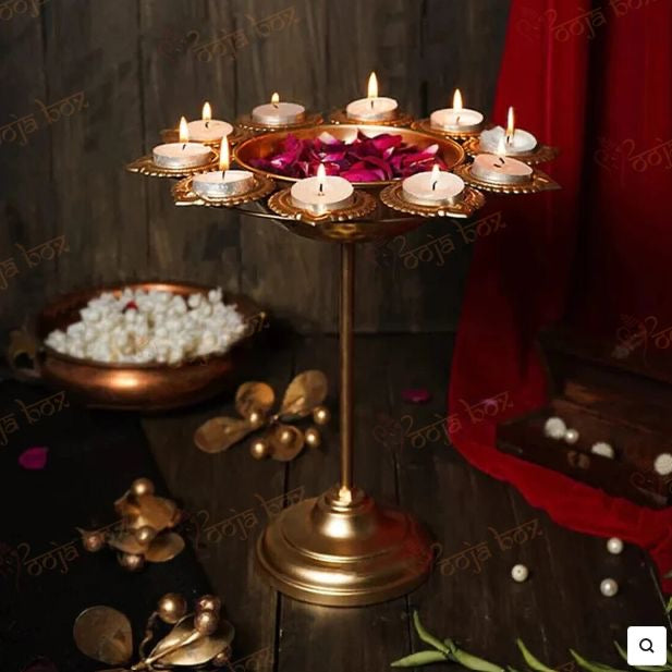Decorative Metal Candle Tea Light/Diya Holder (Gold) - Set of 3