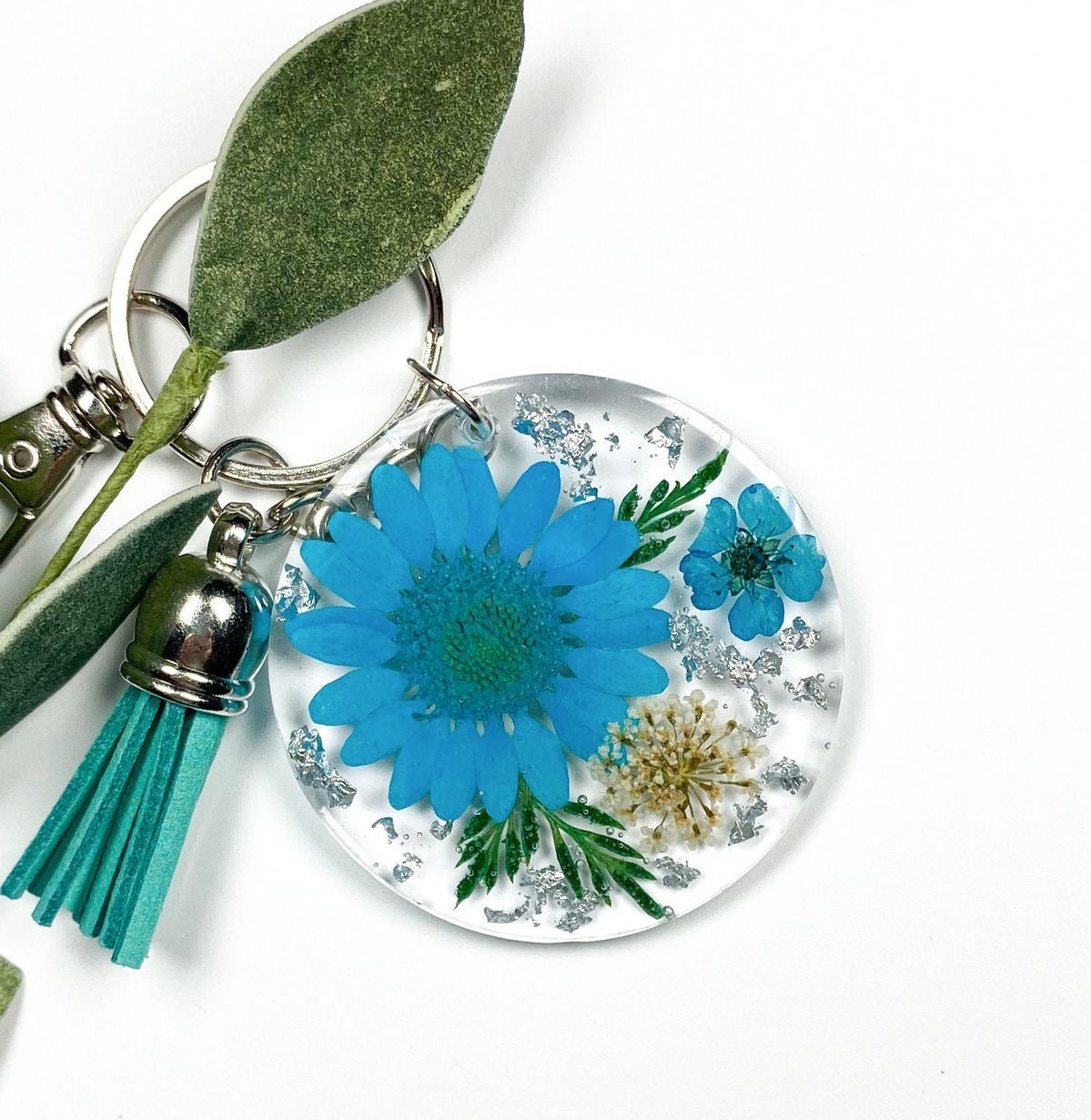 Transparent Floral Keychains with Tassels
