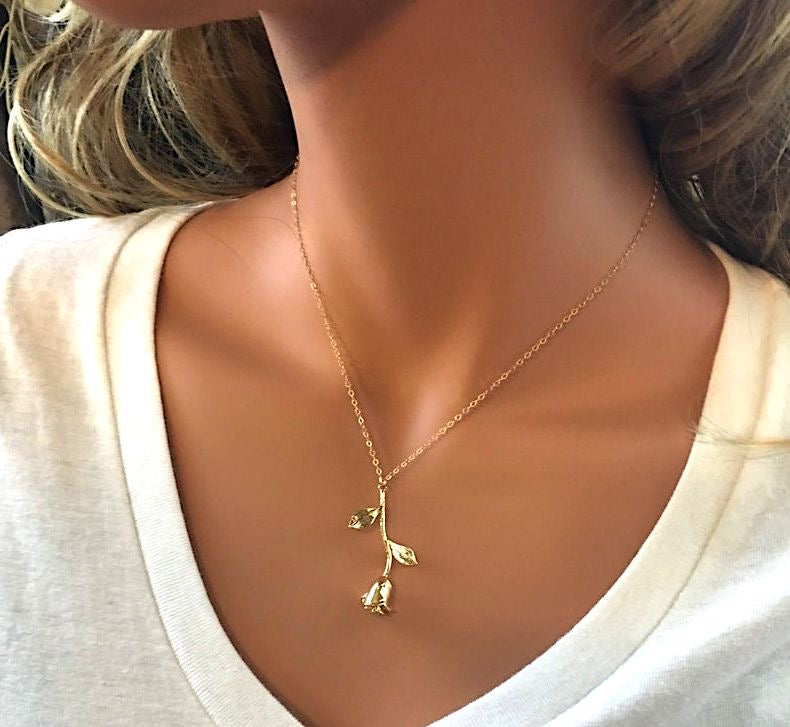 Gold Plated Minimalist Rose Necklace