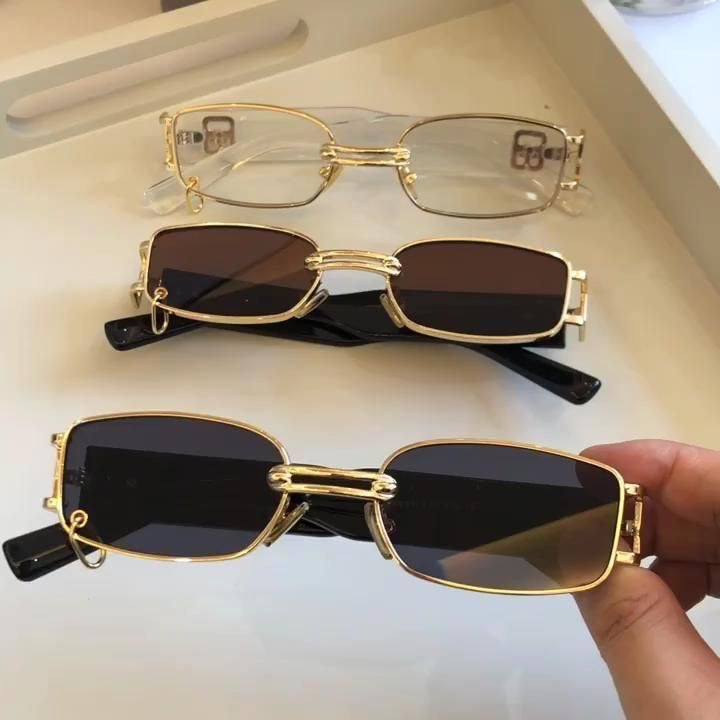 Luxury Vintage Rectangular Sunglasses Black & Gold with Metal Rim