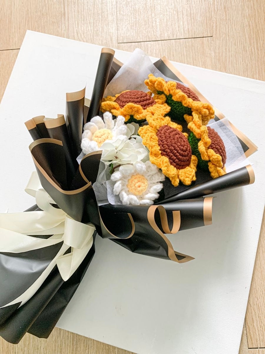 Luxe Handmade Crochet Sunflowers Bouquet