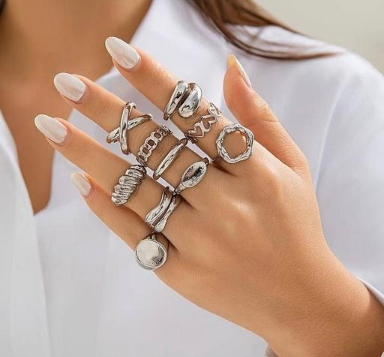 Trendy Irregular Adjustable Rings - Set of 10