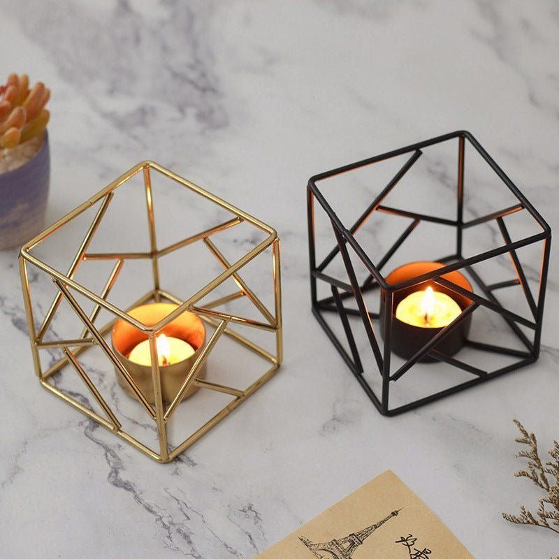 Geometrical Gold & Black Candle Holders - Set of 2