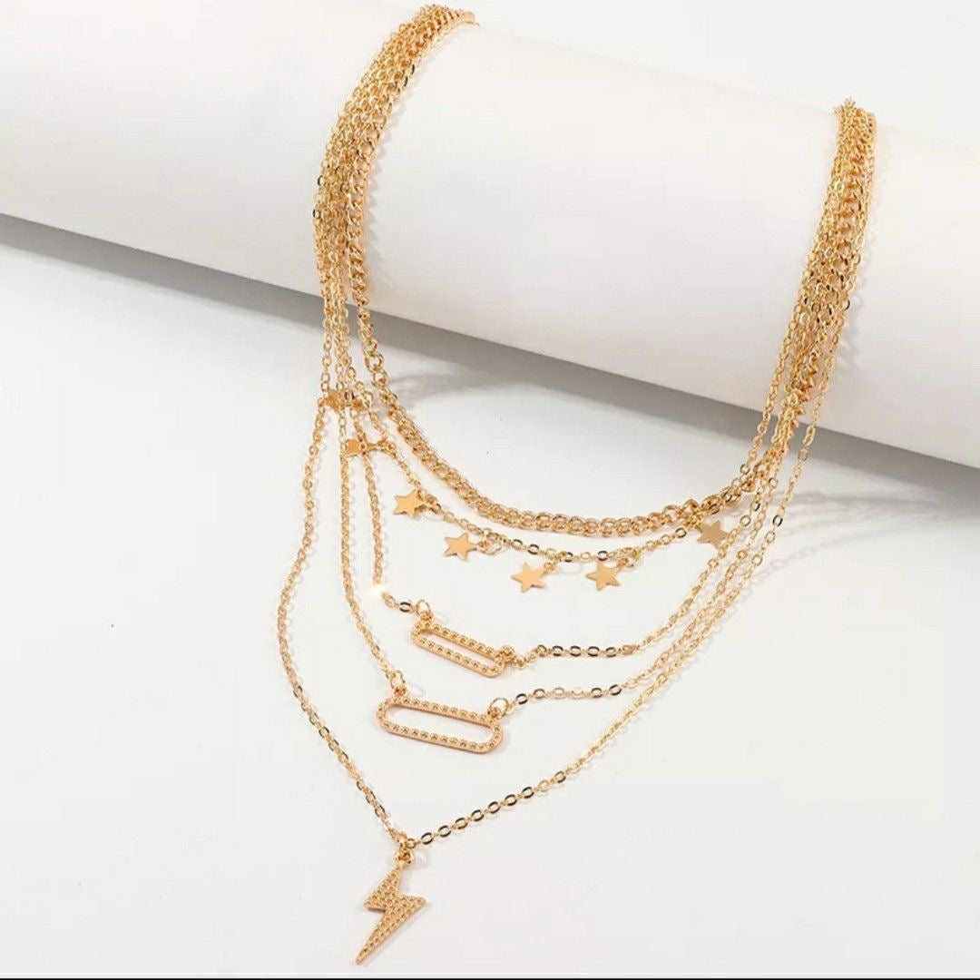 Stylish Gold-Plated Multi Layered Lightning 5-Layer Necklace
