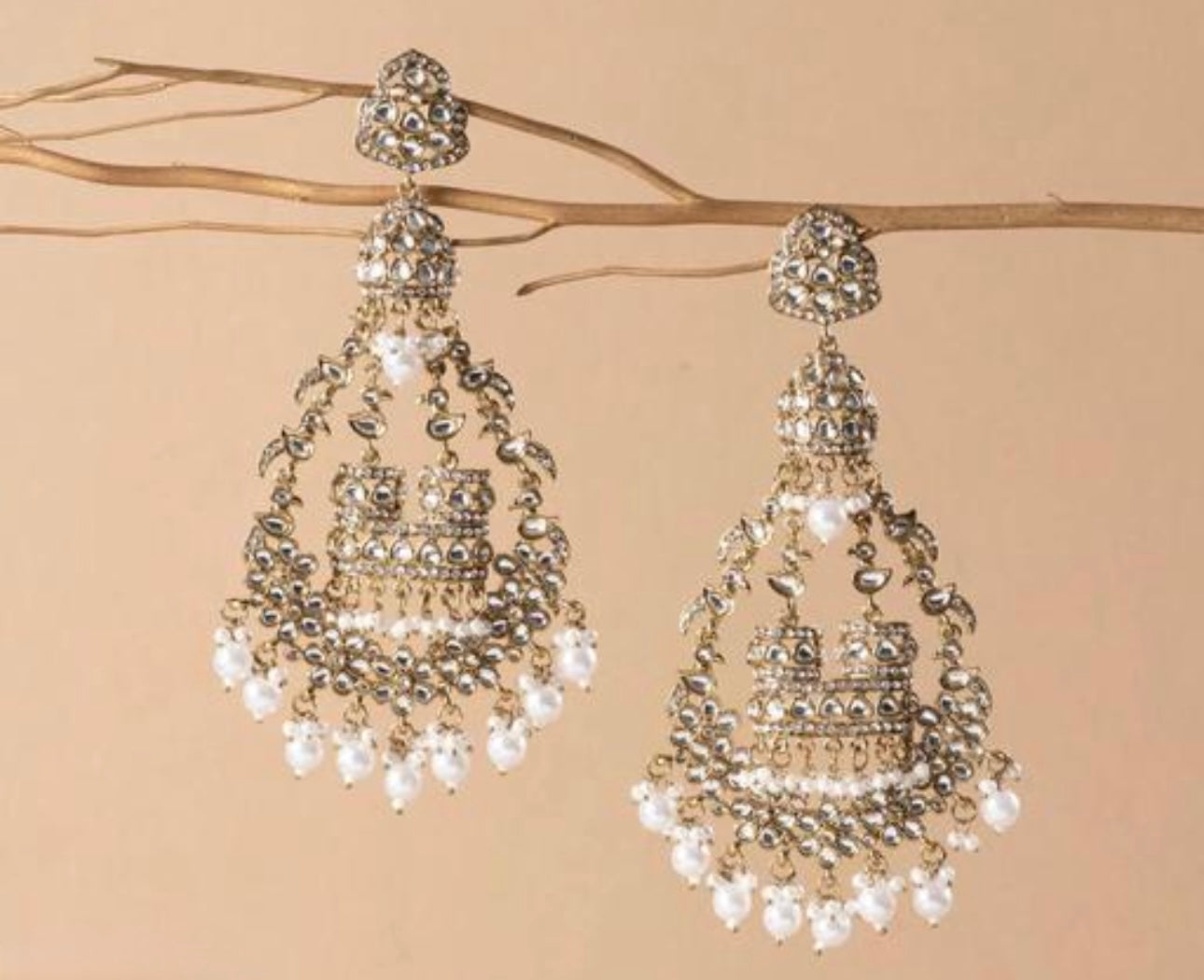 Large Kundan Pearl Danglers Earrings
