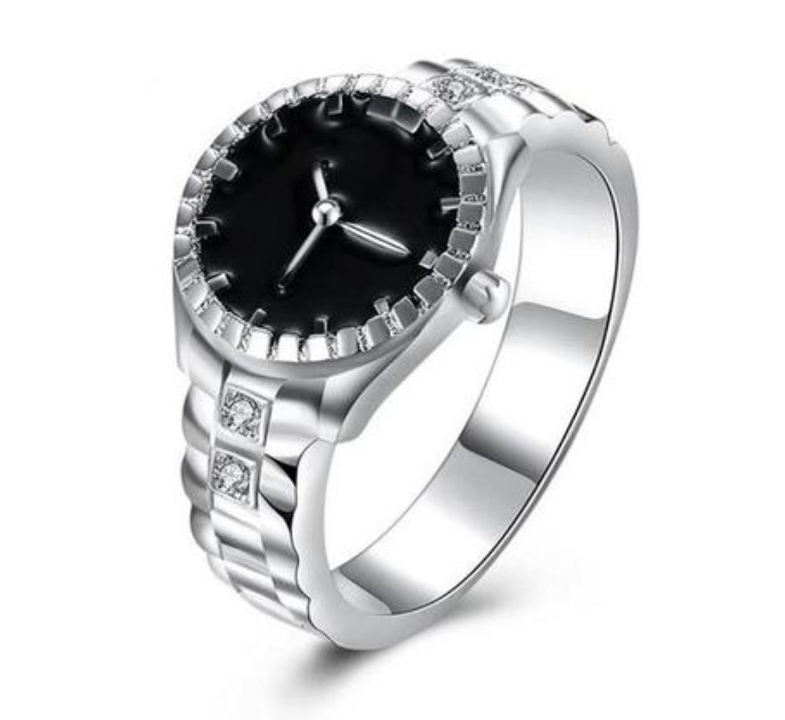 Unique Vintage Silver Plated Zircon Studded Show Watch Ring