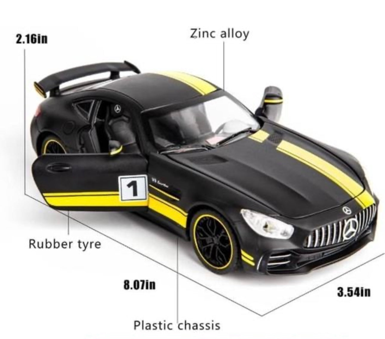 Mercedes Benz AMG GT 1:32 Scale Metal Body with Light and Sound - Open Doors Miniature Premium Toy Car