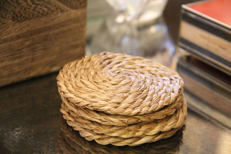 Natural Jute Coasters - Set of 6 with Basket