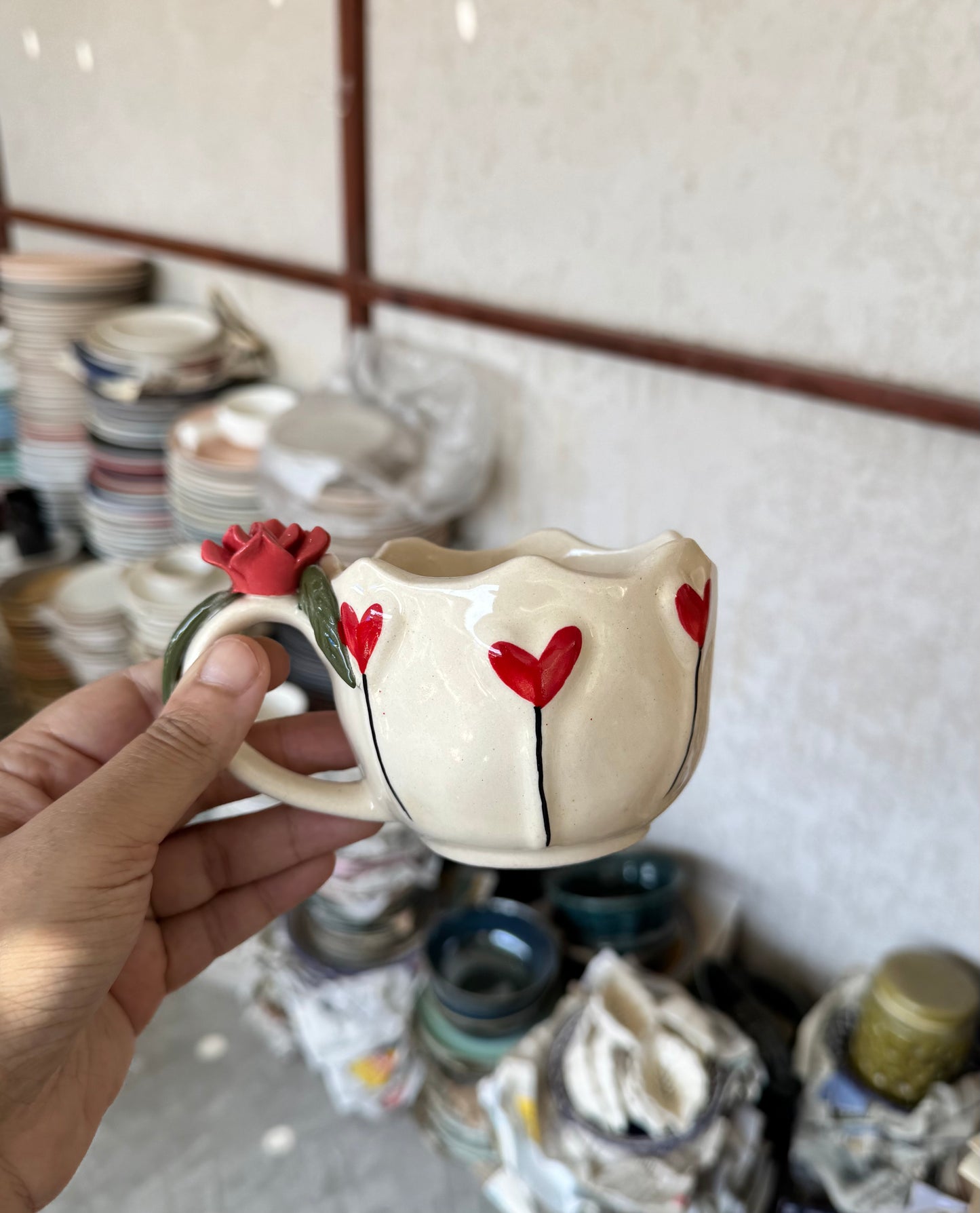 Elegant 3D Flower & Hearts Mug