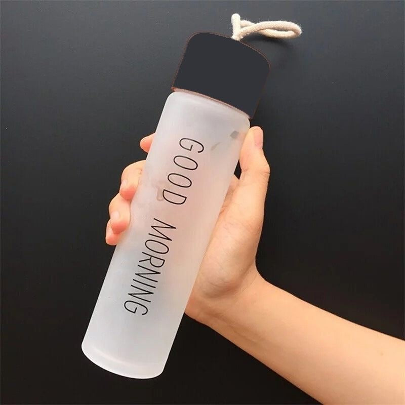 Happy Morning Frosted Glass Water Bottle - 360 ML