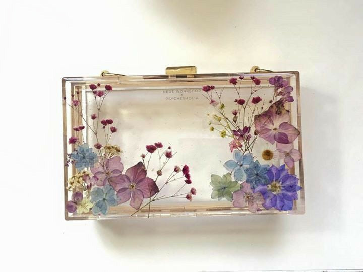Transparent Clutch/Sling Bag with Real Pressed Flowers