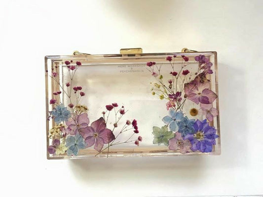 Transparent Clutch/Sling Bag with Real Pressed Flowers