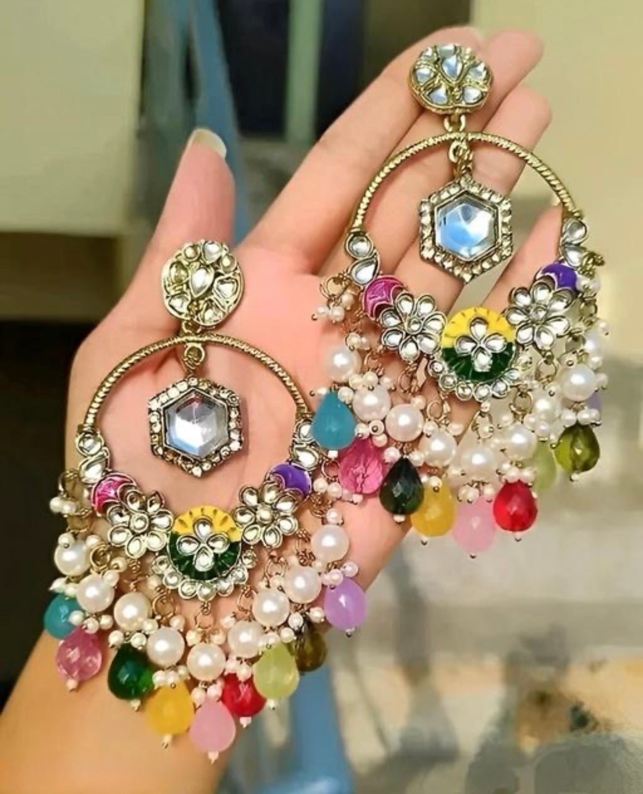 Exquisite Multicolour Heavy Chandbali Dangler Earrings