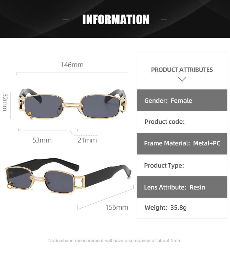 Luxury Vintage Rectangular Sunglasses Black & Gold with Metal Rim