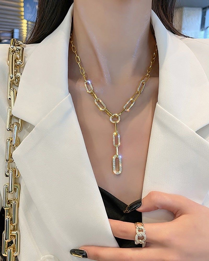 Elegant Studded Linked Chain Necklace