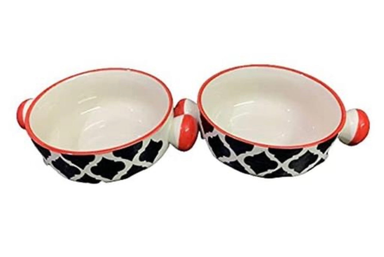Antique Ceramic Hand Painted Mughal Design Pasta/Soup Serving Bowls - Set of 2