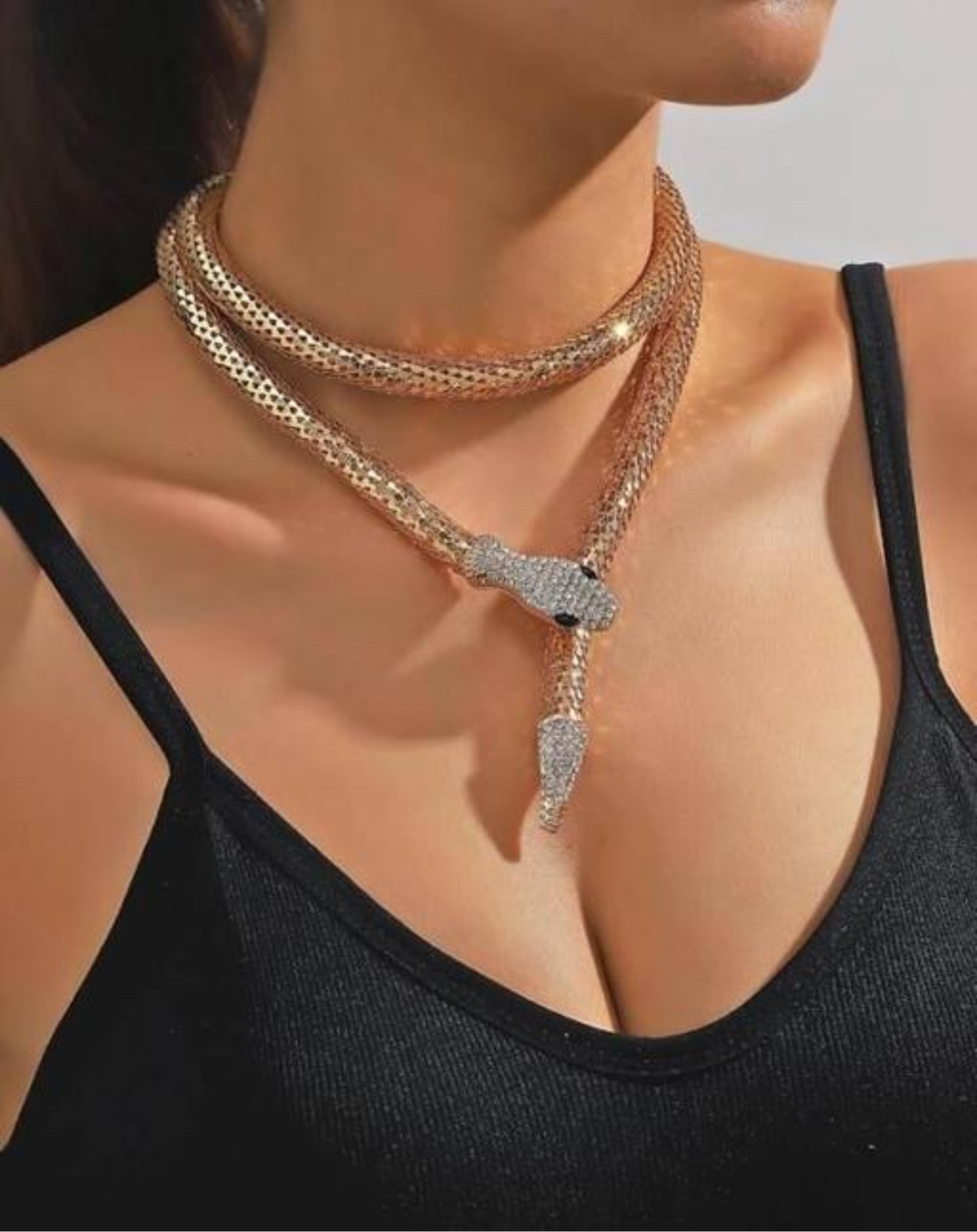 Snake Charm Wrap Long Gold Necklace