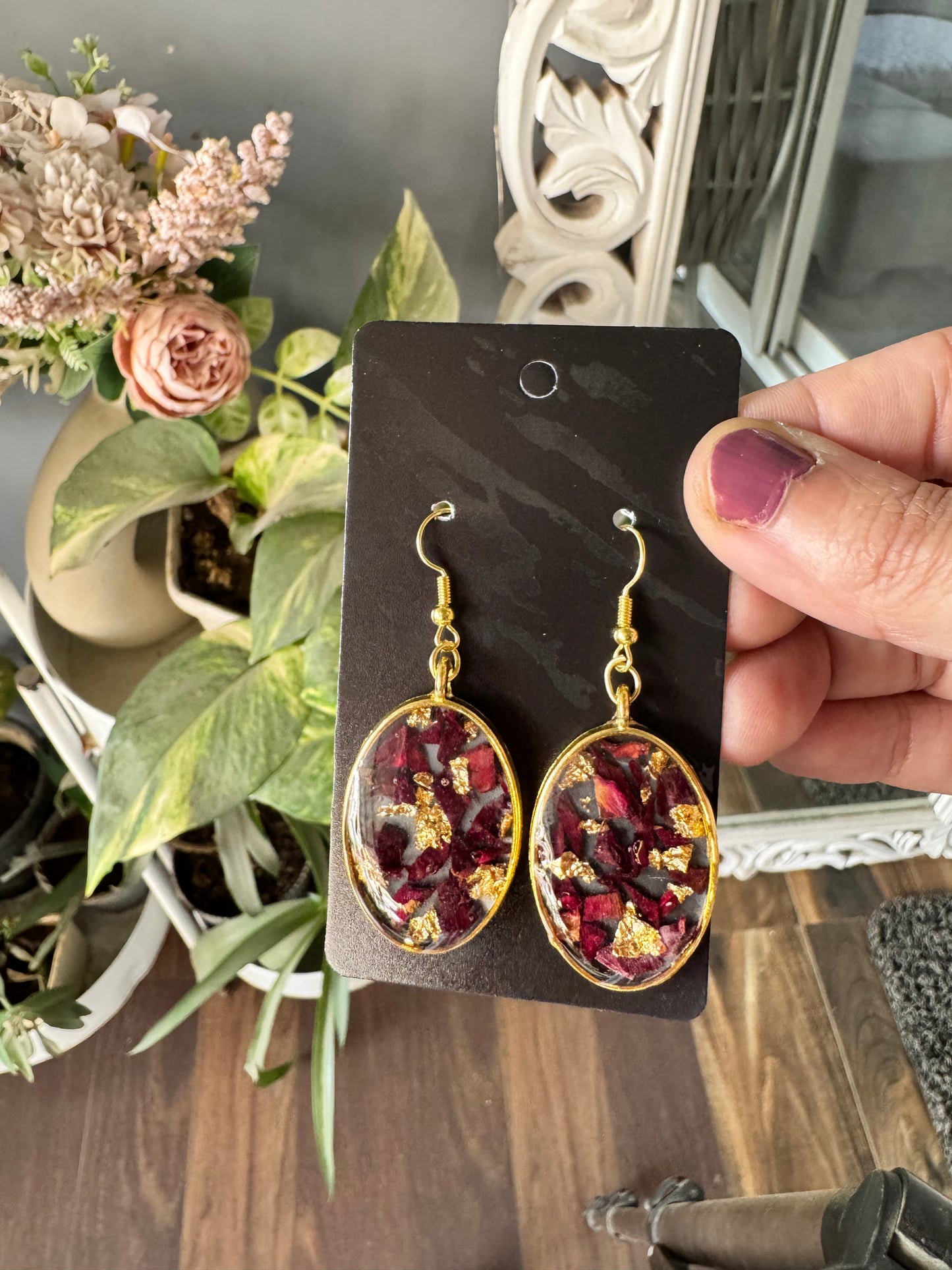 Earrings with Real Rose Petals