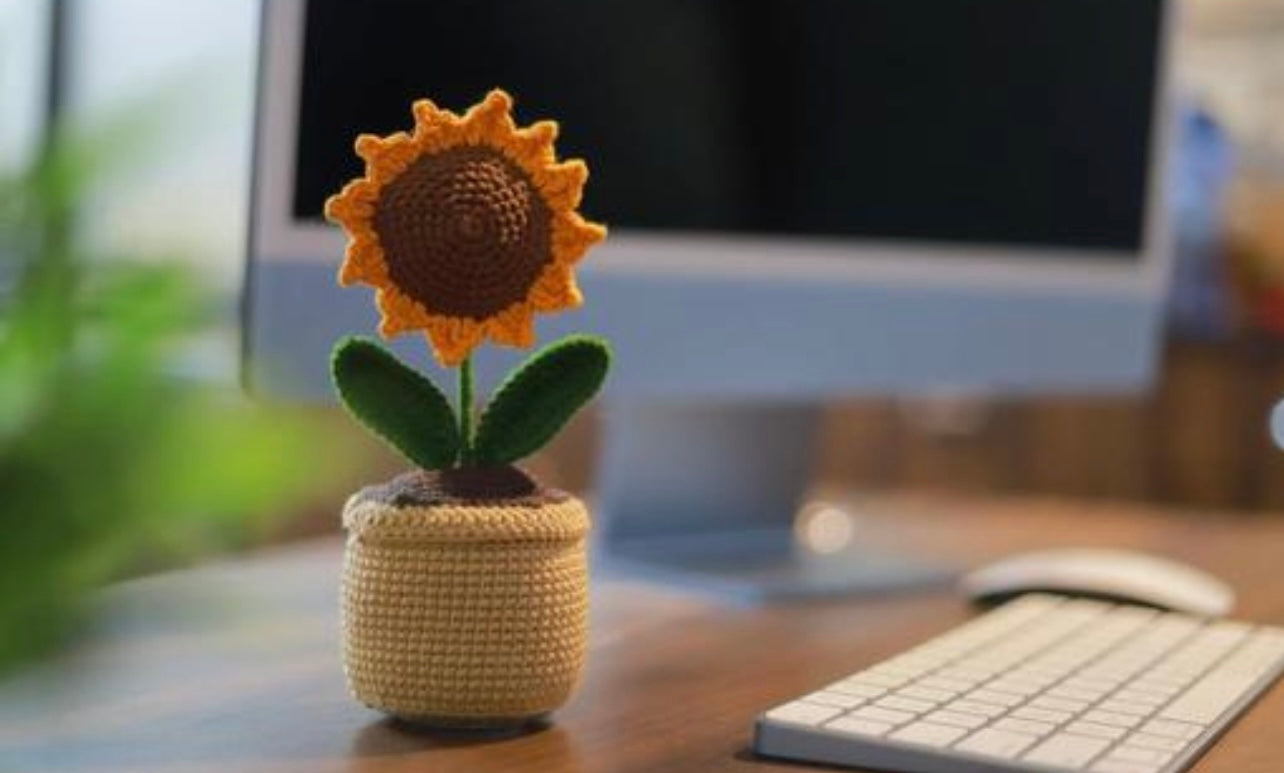 Handmade Crochet Sunflower Plant Pot