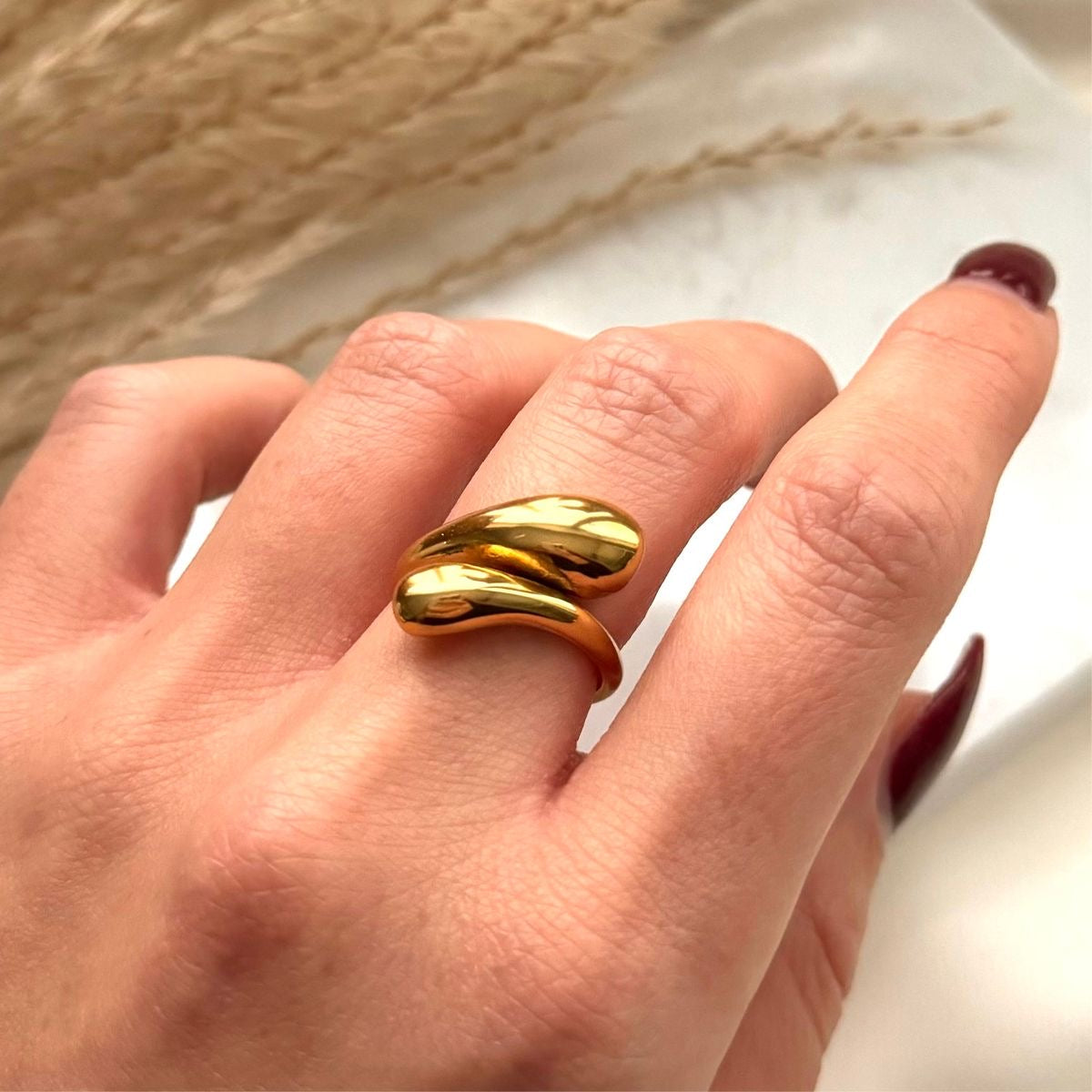 Gold Plated Chunky Hug Shape Drop Ring