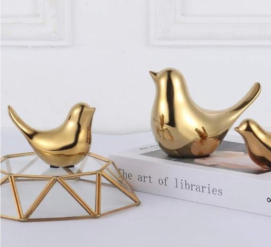 Decorative Ceramic Gold Sparrows - Set of 2