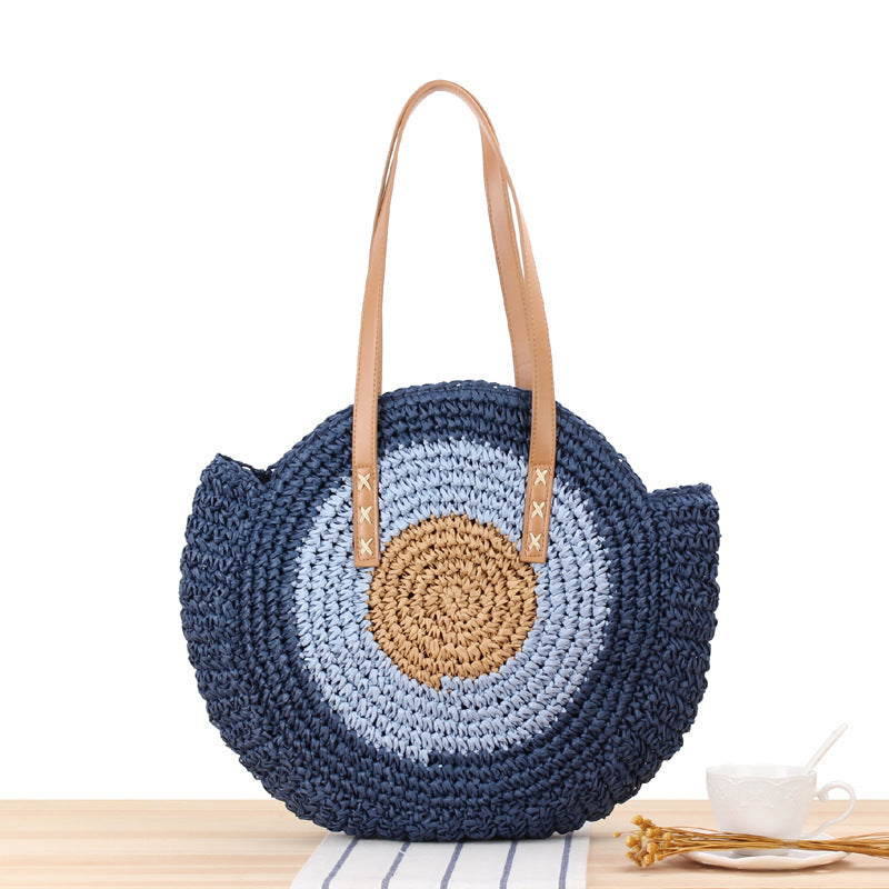 Evil Eye Round Straw Shoulder Bag